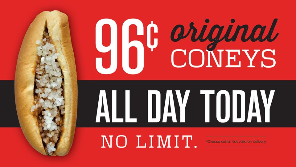coneyman's tweet photo. Celebrating 96 years today! Coneys only 96 cents. No limit, all day, all locations Eat to your heart’s content. 🌭🙂
#DogDaysofSummer #JCIGrill #ConeyDay https://t.co/pwMOvXEXg3