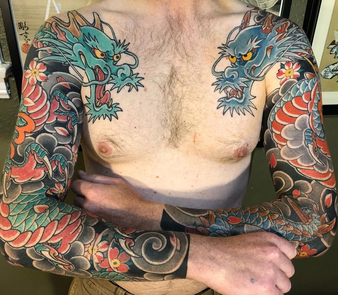 The Art of Horimono. en X: "Dragon Sleeves. Done by Horisuzu @ Unbreakable Tattoo, California, USA #Dragon #tattoo #irezumi #japanesetattoo #wabori https://t.co/s4cZrvc3bY" / X