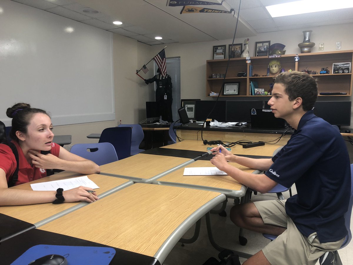deanmorell's tweet photo. Day 1 of @GulliverSchools’ ‘19-‘20 academic year: Victoria Pereyra '20 and John Schappert '22 discussing ways to further #CSForAll and #STEM #ServiceLearning initiatives in the community. Great Ss giving great ideas #GulliverCORE #gslearning #GPCompSci https://t.co/ud0iy0sgXx