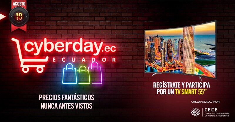 cyberdayec's tweet photo. ¡Ya llegan los precios fantásticos nunca antes vistos! 🙌🏻 Las marcas más importantes del país se juntan en el #CyberDayEC. Regístrate y participa por un TV Smart de 55”.👌🏻 https://t.co/Bw4pD2QlRl