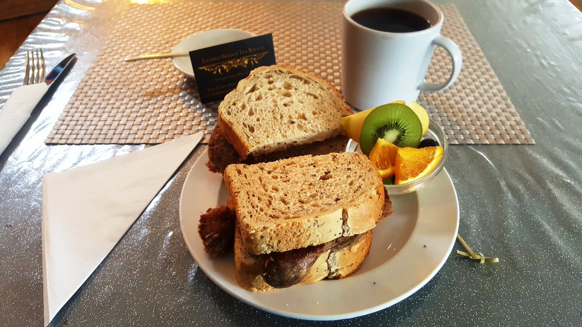 GreatExmoorRide's tweet photo. Excellent coffee &amp; sausage sarnie @ExfordTea again today - &amp; their cakes aren't bad either! 😁 Very pleased this will be our backup ref stop again @GreatExmoorRide 👍👍👍 https://t.co/PeOHhXkzgE