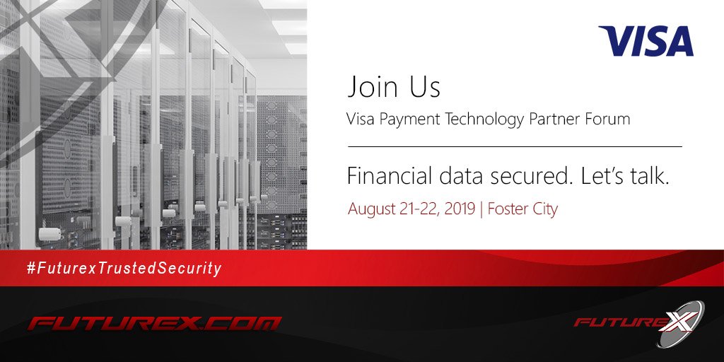 Futurex's tweet photo. We’ll see you at the Visa Payment Technology Partner Forum August 21-22, 2019. Let’s talk about how we can secure your financial data with cryptography #fintech #FuturexTrustedSecurity #VisaSecurity For more info on secure solutions: https://t.co/ZV9Z46tcE1 https://t.co/7t9DxZCbuR