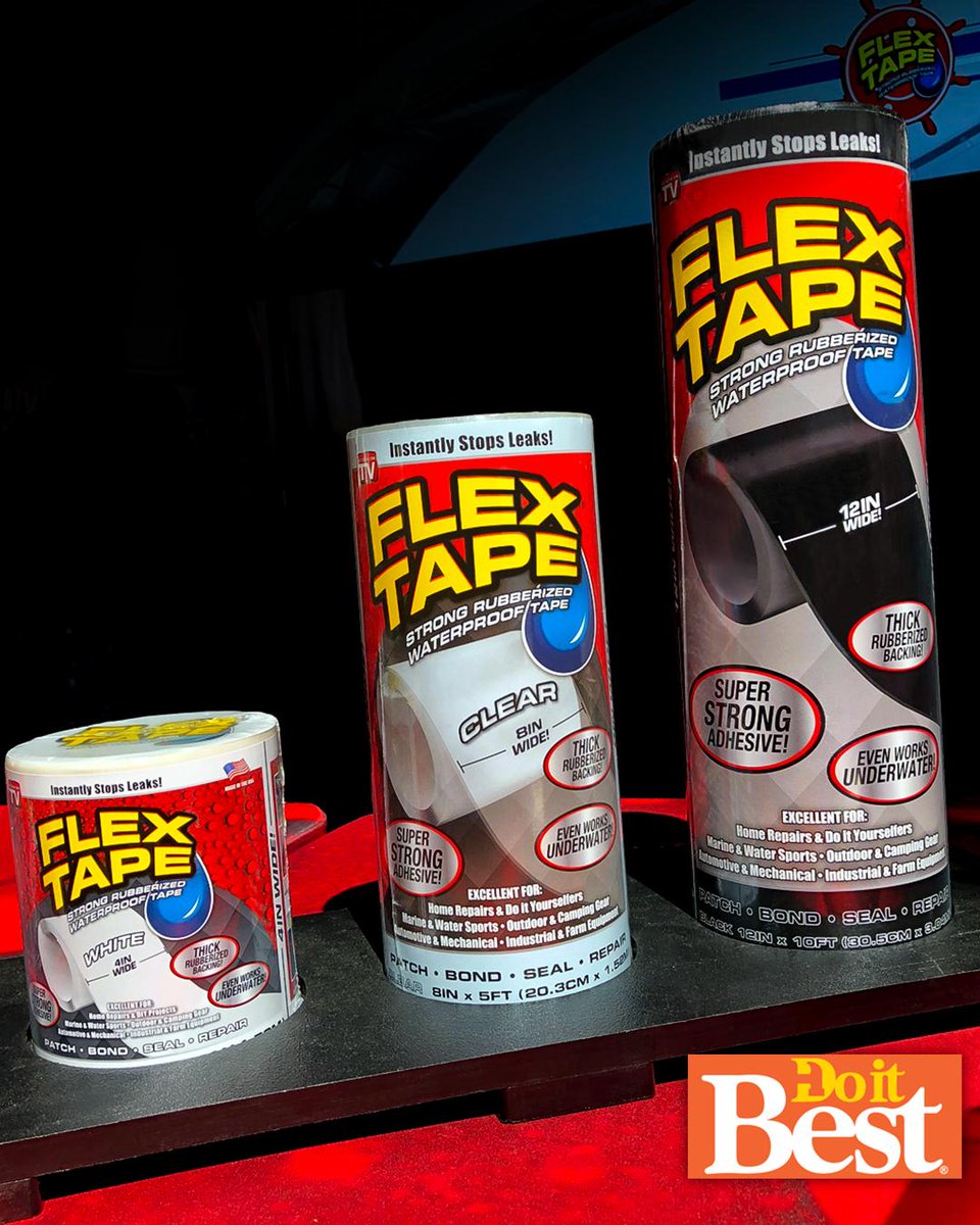 Flex Seal (@getflexseal) on Twitter photo Create a super strong, flexible, and watertight barrier with Flex Tape®! 💪
It seals out water, air, and moisture. It's great for patching large holes, cracks, gaps, and tears. 🏡🚘
Find it at <a href="/doitbest/">doitbest.com</a>! Create a super strong, flexible, and watertight barrier with Flex Tape®! 💪
It seals out water, air, and moisture. It's great for patching large holes, cracks, gaps, and tears. 🏡🚘
Find it at <a href="/doitbest/">doitbest.com</a>!