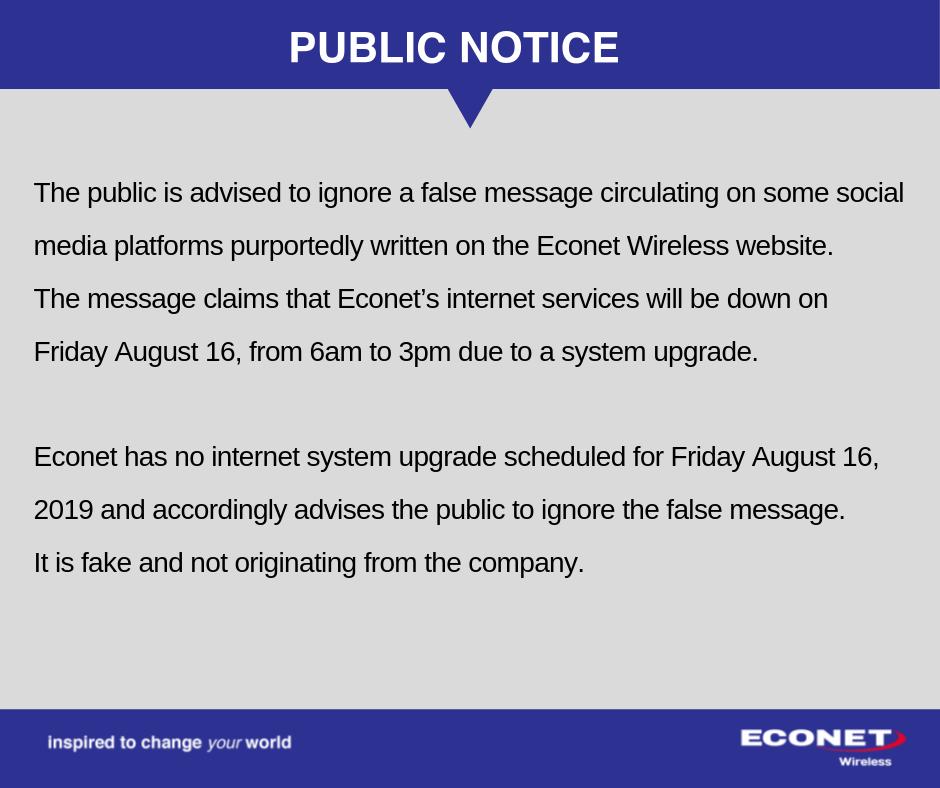 PUBLIC NOTICE – False message circulating on social media platforms.