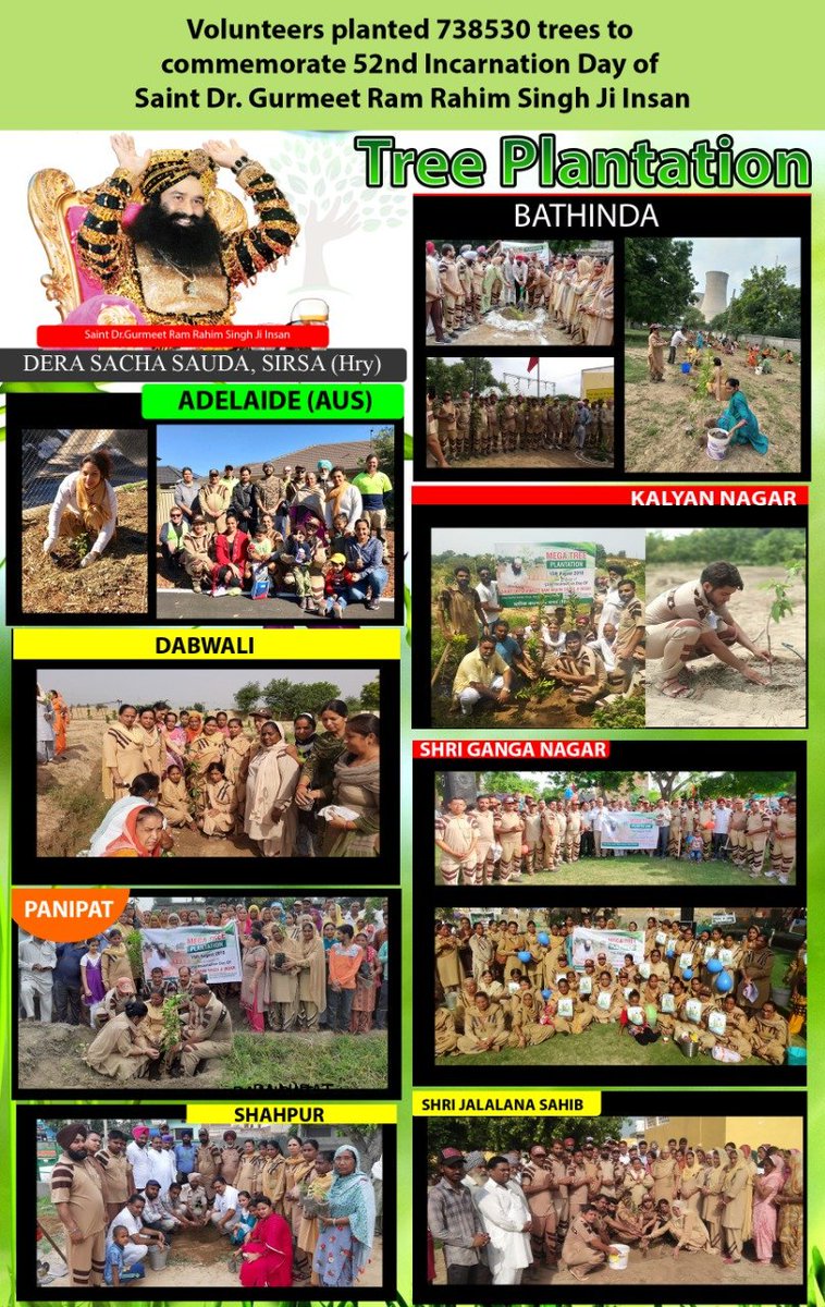 insanshobha's tweet photo. Tree Plantation, Blood Donation Camps along wid various other humanitarian activities are organized d entire month, to wish St Dr. @Gurmeetramrahim Singh Ji Insan birthday by welfare, where on d other hand blood donated &amp; saplings planted r always treated wid utmost love &amp; care. https://t.co/5qPk6OX1TS