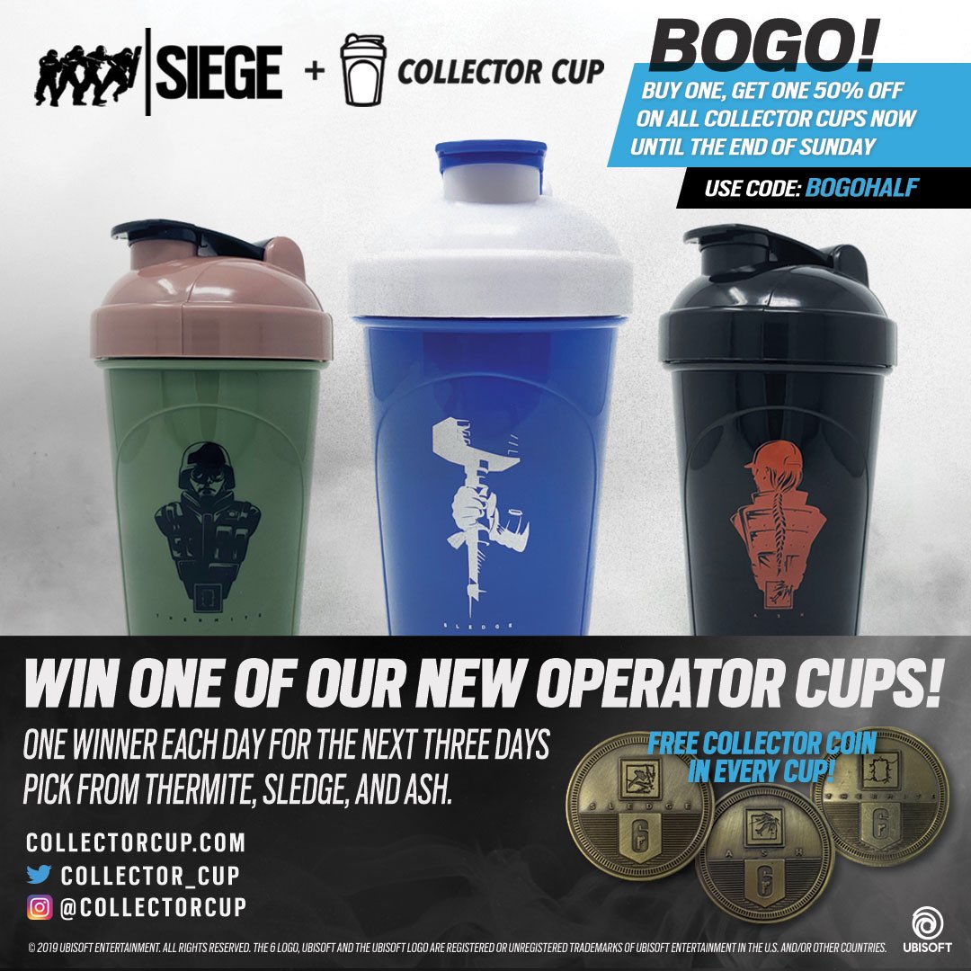 Collector_Cup's tweet photo. GIVEAWAY

Celebrate the @Rainbow6Game #RaleighMajor by entering our 3-day giveaway to win one of our licensed R6 Siege Operator Collector Cups

To enter follow @Collector_Cup &amp; @Rainbow6Game Like &amp; RT 

There is also a BOGO 50% off sale on the site

https://t.co/lq5GXWpTj3 https://t.co/eRBUNeSNtp