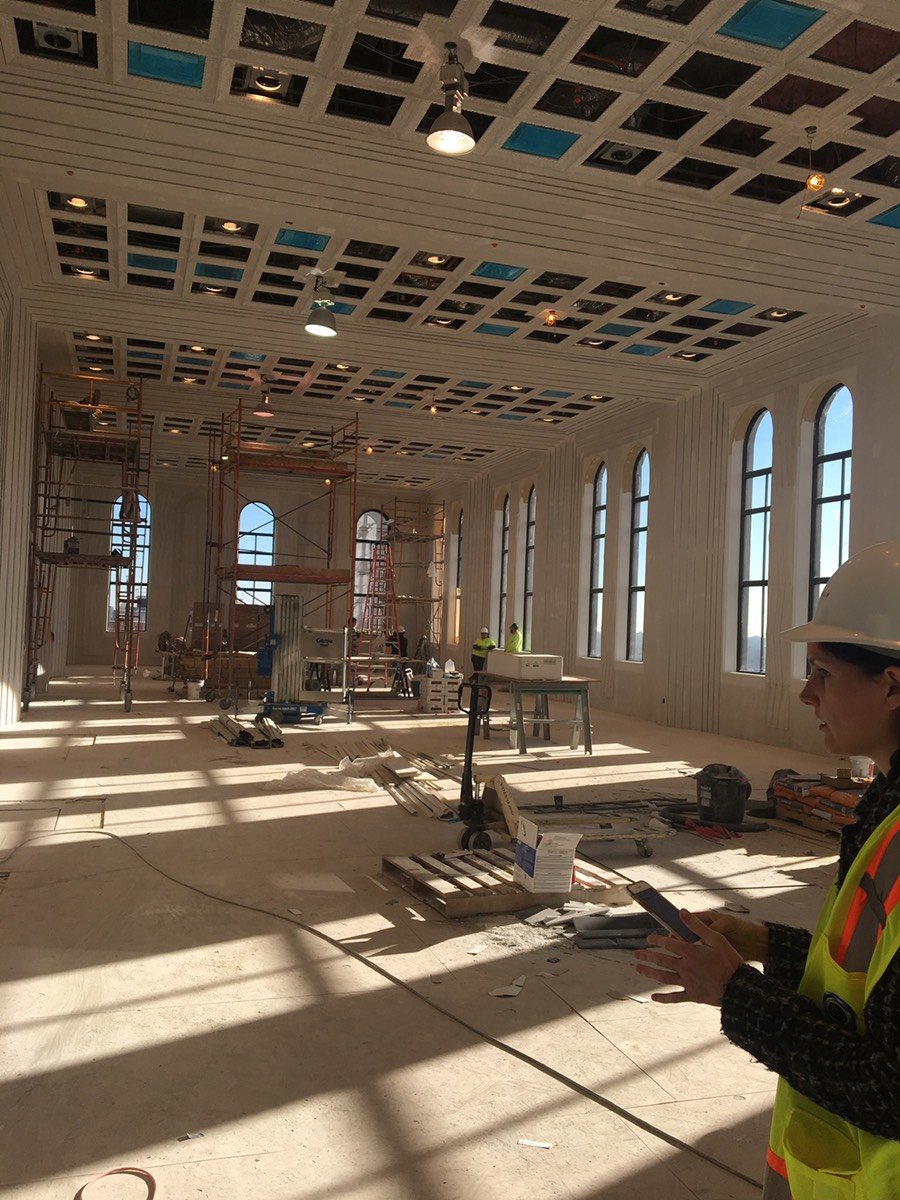 Huesforhope's tweet photo. In homage to Tulsa's art deco past, Hues for HOPE secured our 2019 venue in 2018- construction was still ongoing!  Check out these before pics taken by a member of our Hues team and check out the grand ballroom now!  We're thrilled to partner with @tulsaclubhotel #huesforhope https://t.co/26wR989Ofr