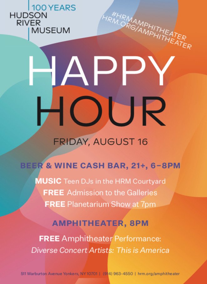 CityofYonkers's tweet photo. Enjoy happy hour at the @HudsonRivMuseum including free admission into the galleries, a free planetarium show at 7pm and music tomorrow night!

#SummerinYonkers #HRMAmphitheater https://t.co/JwTeLEFqsJ