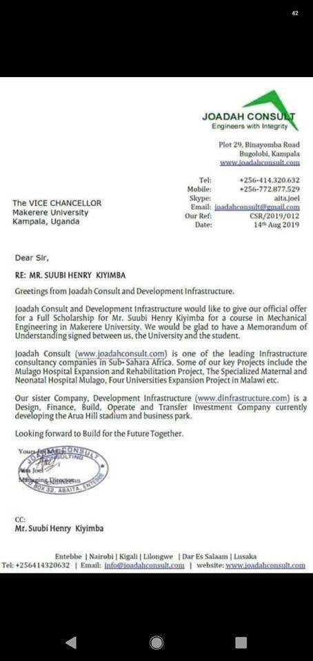 joseUganda's tweet photo. #SSUBI's story hasn't yet ended.
He has just scored himself a full scholarship for his dream course ! Woowww , congrats . https://t.co/NODMiLnKNj