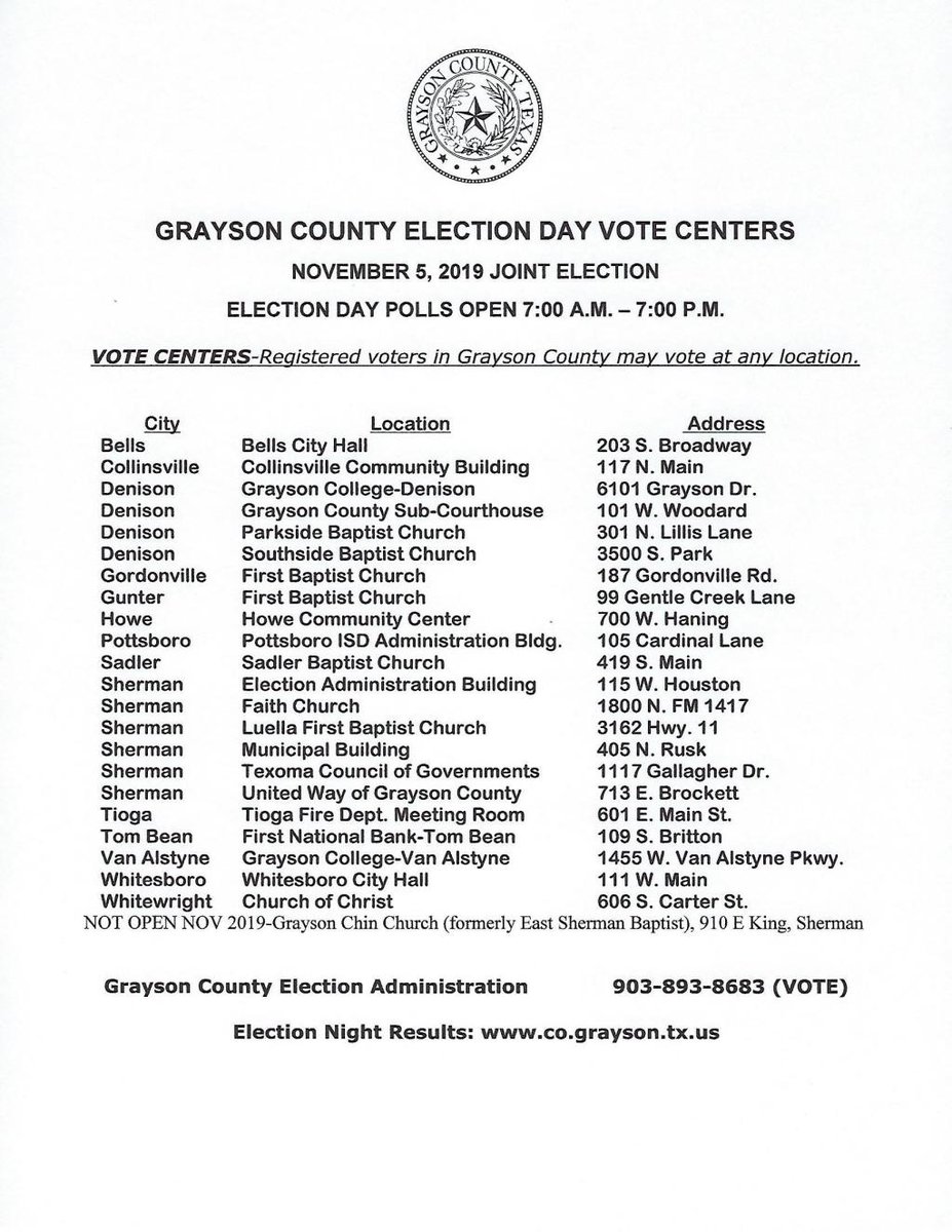 Grayson County Election Day Vote Centers guntertx.gov/2019/08/15/gra…