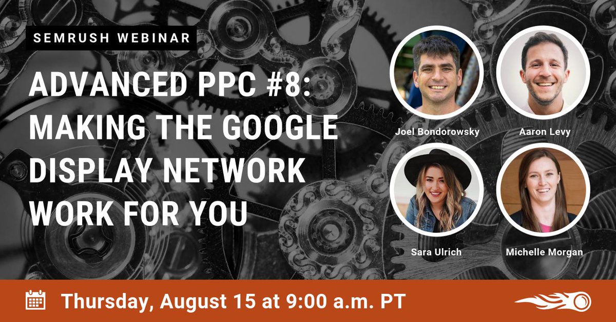 semrush's tweet image. Join #SEMrushLive now!
Today is #AdvancedPPC day: @liquidjoel, @bigalittlea, @michellemsem and Sara Ulrich of @Tinuiti are having a roundtable discussion on how to make #GoogleDisplayNetwork work for you!
Tune in and ask any questions live &amp;gt;&amp;gt;&amp;gt; youtu.be/qHU5N8S-uoY