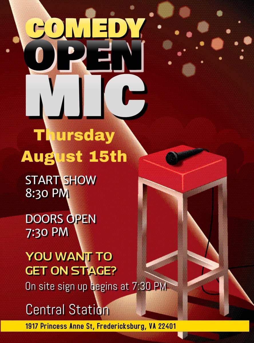 WeWantMooreNow's tweet photo. Hosting the open mic at the Fredericksburg Comedy Zone tonight. Come thru and get these jokes (non-comics) or time (comics)!!! #wewantmoorenow #dmvcomedy #fxbg #comedyclub #jokes #downtownfredericksburg #downtownfxbg https://t.co/rD0wMt6cd8
