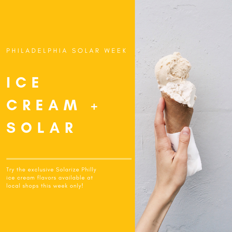 Try the exclusive Solarize Philly ice cream flavors available at local shops this week only! #SolarWeekPHL #gosolarnow
@LittleBabysIceCream @WeckerlysIceCream @ScoopDeVilleIceCream @TheIglooDesserts @TheFranklinFountain