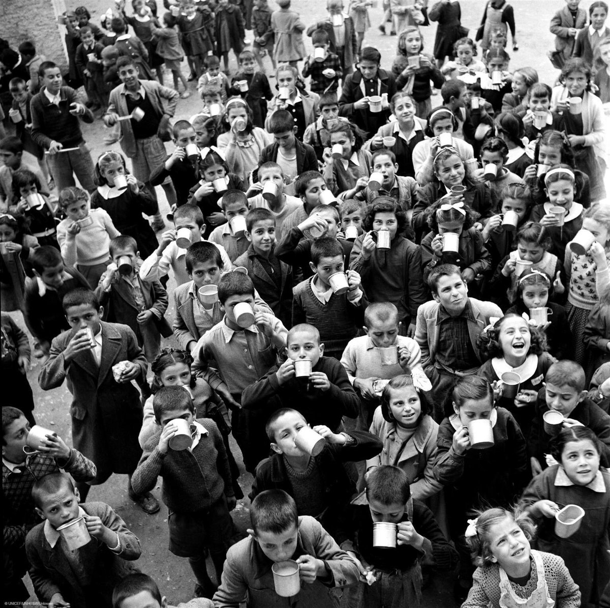 #ThrowbackThursday to children enjoying <a href="/UNICEF/">UNICEF</a>-supplied milk in Greece in 1951. When we invest in children’s nutrition, we invest in the bodies, brains and futures of tomorrow’s citizens.