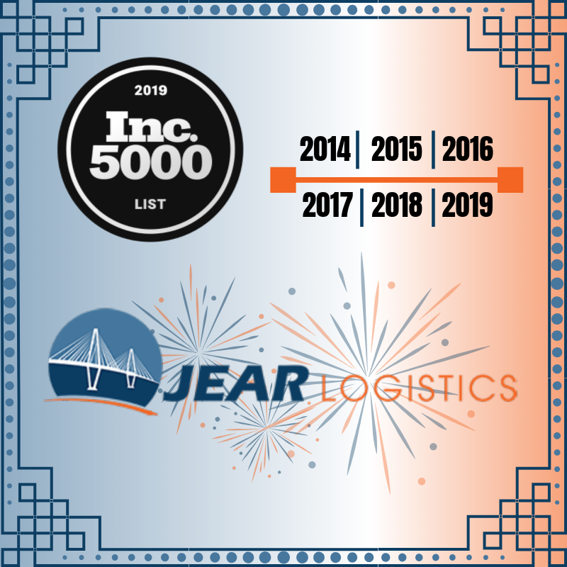 JEARLogistics's tweet photo. For the 6th #consecutive year, JEAR Logistics has been named to the #Inc5000 #fastestgrowing privately-held companies in America. Fun fact: only 3% of companies make the list 6 times. @Inc #findyourIMPACT https://t.co/nbHMYEldWw