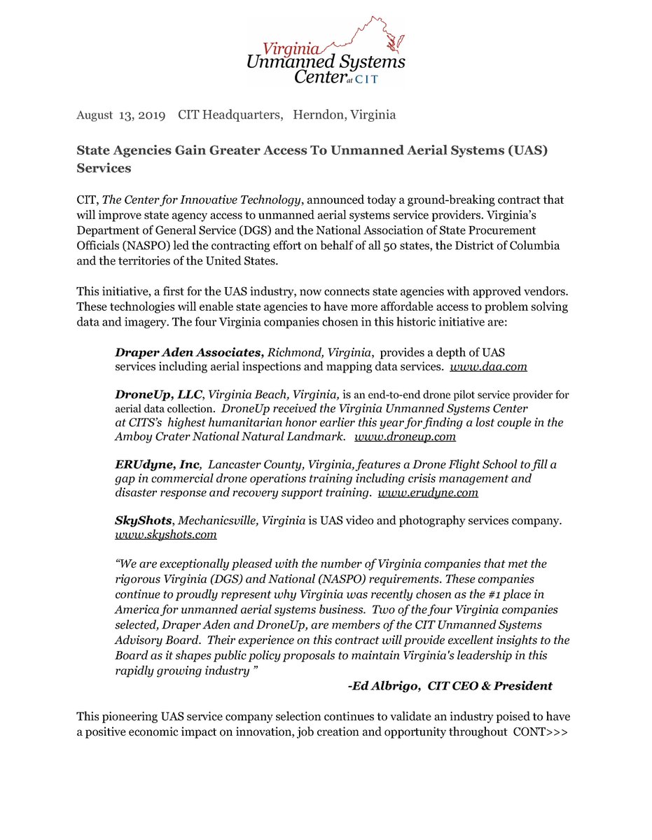 VIPCUnmanned's tweet photo. Historical Moment for UAS! State Agencies Gain Greater Access To Unmanned Aerial Systems Services
#UAS #CIT #DraperAden #DroneUP #ERUdyneInc #Skyshots #HistoryBeingMade

https://t.co/mBPjsy3Pox https://t.co/lbecPypEZd