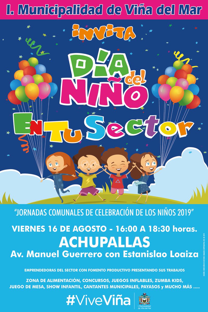 MEBVINADELMAR's tweet photo. ATENCIÓN ACHUPALLAS!! 🚨 

Viernes 16 de Agosto desde las 16:00 hrs DÍA DEL NIÑO EN TU SECTOR!!

ZUMBA KIDS,FÚTBOL TENIS, BASQUETBOL,JUEGOS INFLABLES,ZONA BELLEZA KIDS,TALLERES DE GUANTES A TELAR,RINCÓN DEL DIBUJO, PINTA CARITAS,ZONA ALIMENTACIÓN,PREMIOS Y MÁS.
 #viveviña #viña https://t.co/RSxFJyPAOD