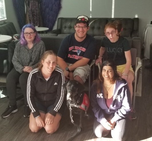 _Carly_S_'s tweet photo. A few of our awesome Youth Empowerment Program members along side our Guest of the evening - Jelly! A big thanks to @LFCDogGuides from @EpilepsySCO for teaching us about your Seizure Response Program. https://t.co/Ma86jRnEoS