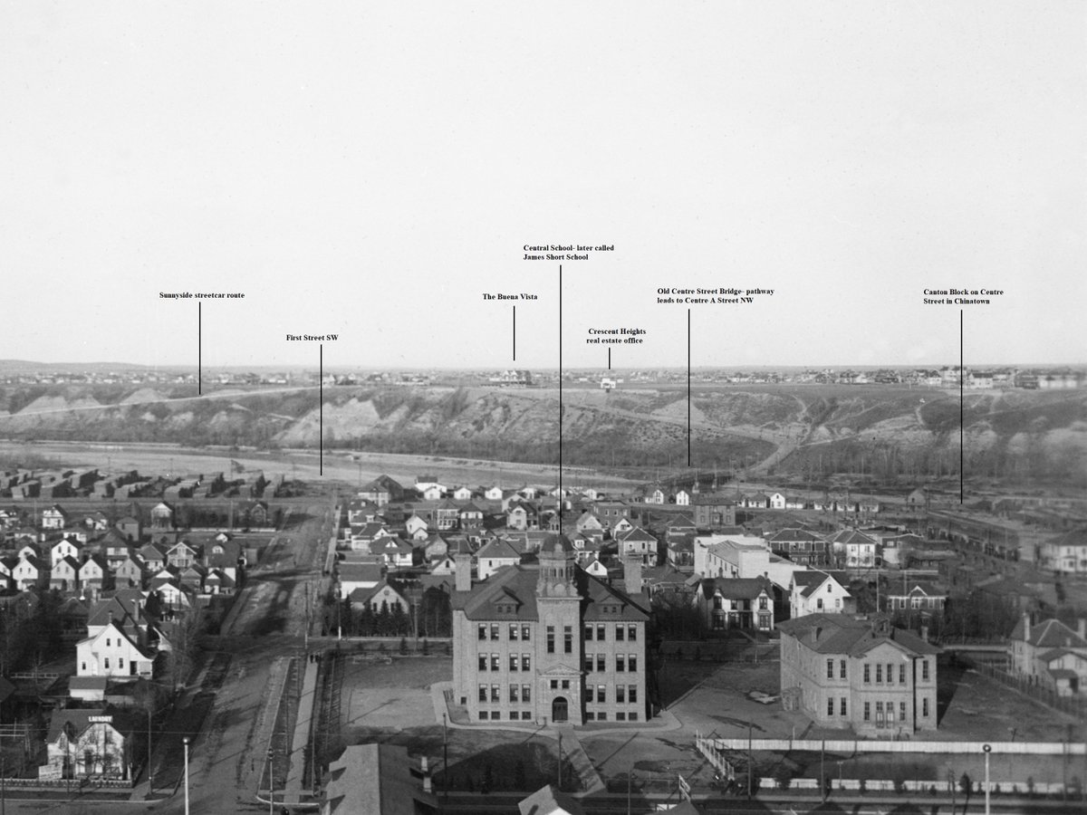 AlanZakrison's tweet photo. For #ThrowbackThursday, here's a view of #McHughBluff, and the old Centre Street Bridge, looking north from downtown about 1913. Chinatown and Centre Street are on the far right. https://t.co/Auuw0TvjnU