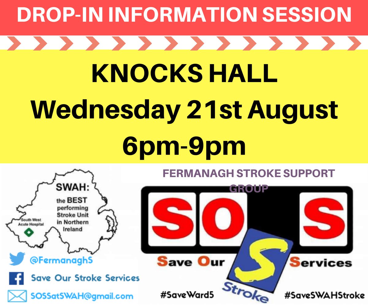 FermanaghS's tweet image. As well as tonight in #Dromore, volunteers will be on hand at #Knocks Hall, #Ederney Townhall, and #Derrygannon Hall next week. If you haven't took part already, take 5 minutes out to #SaveSWAHStroke #SaveWard5