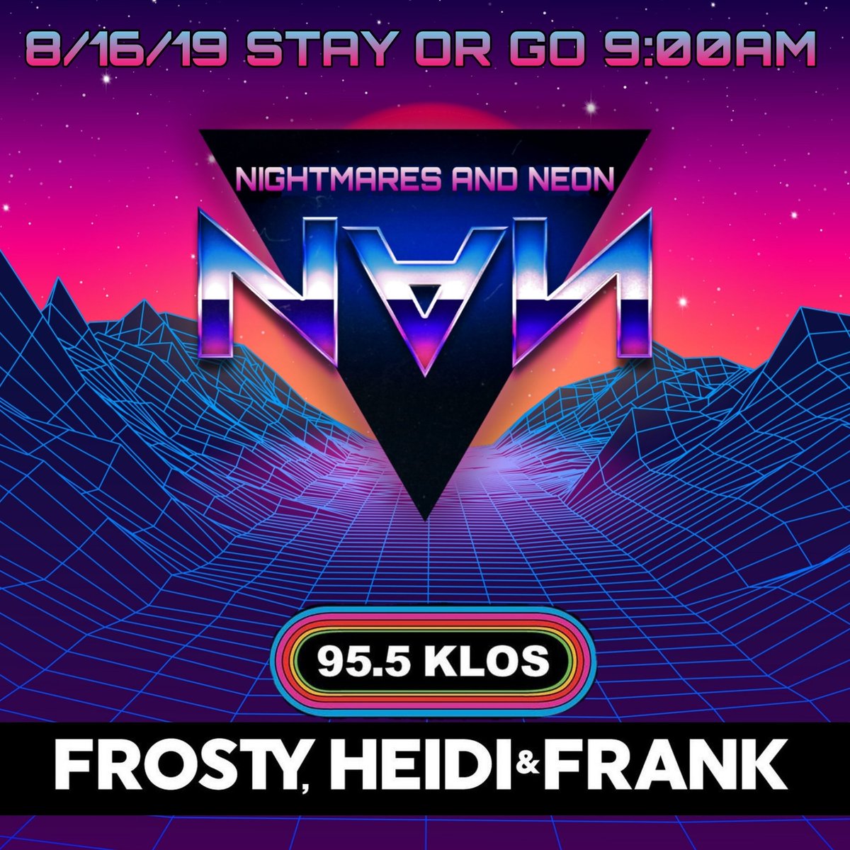 𝗧𝗨𝗡𝗘 𝗜𝗡 𝟵𝟱.𝟱 𝗞𝗟𝗢𝗦 𝗧𝗢𝗠𝗢𝗥𝗥𝗢𝗪 𝗔𝗧 𝟵:𝟬𝟬𝗔𝗠 ⠀⠀⠀⠀⠀⠀⠀⠀⠀⠀⠀⠀⠀⠀⠀⠀⠀⠀⠀⠀⠀⠀⠀⠀
⠀⠀⠀⠀⠀⠀⠀⠀⠀⠀⠀⠀⠀⠀⠀⠀⠀
My band <a href="/nightmares_neon/">Nightmares and Neon</a> will be featured on the <a href="/fhfshow/">johnny</a> @klos955
for their "STAY OR GO" Music segment! Tune in at 9:00AM tomorrow