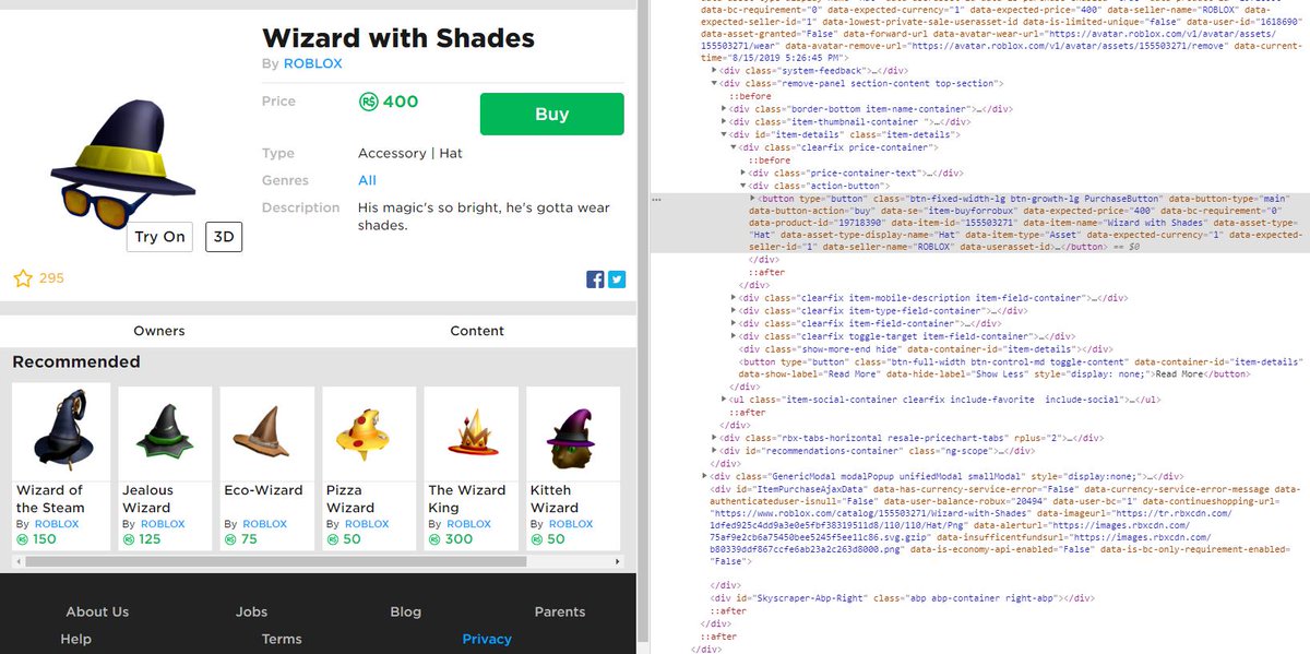 Ivy On Twitter The First Roblox Ugc Item Is Out Sorta The Buy Button Seems To Be Bugged Right Now You Can Get Around This Though By Using Inspect Element To Change