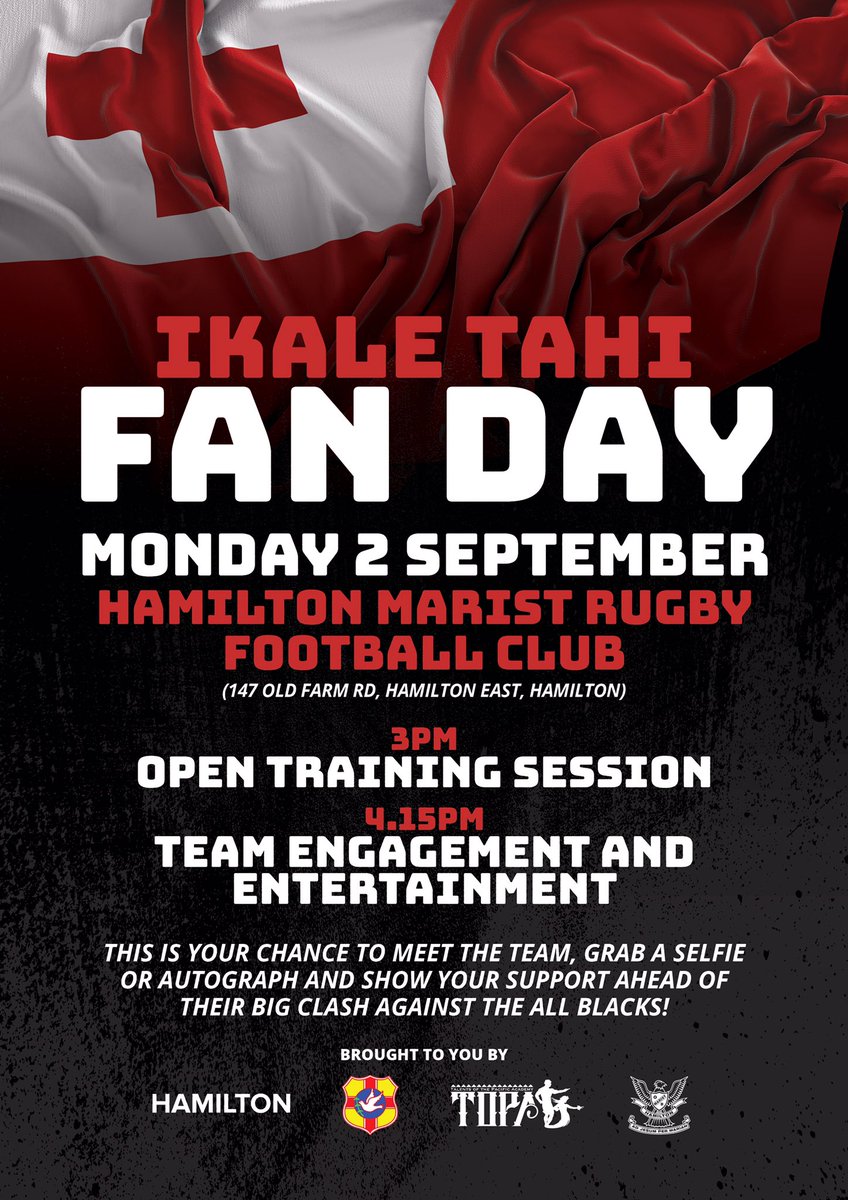 officialTongaRU's tweet image. Call to all Tongan supporters. 

Lock in the 2nd of September into your calendars to meet your team at the Hamilton Marist Rugby club. Support the team before they go up against the @AllBlacks and go to the RWC. Check our Facebook page for more info

#teamtonga #ikaletahi