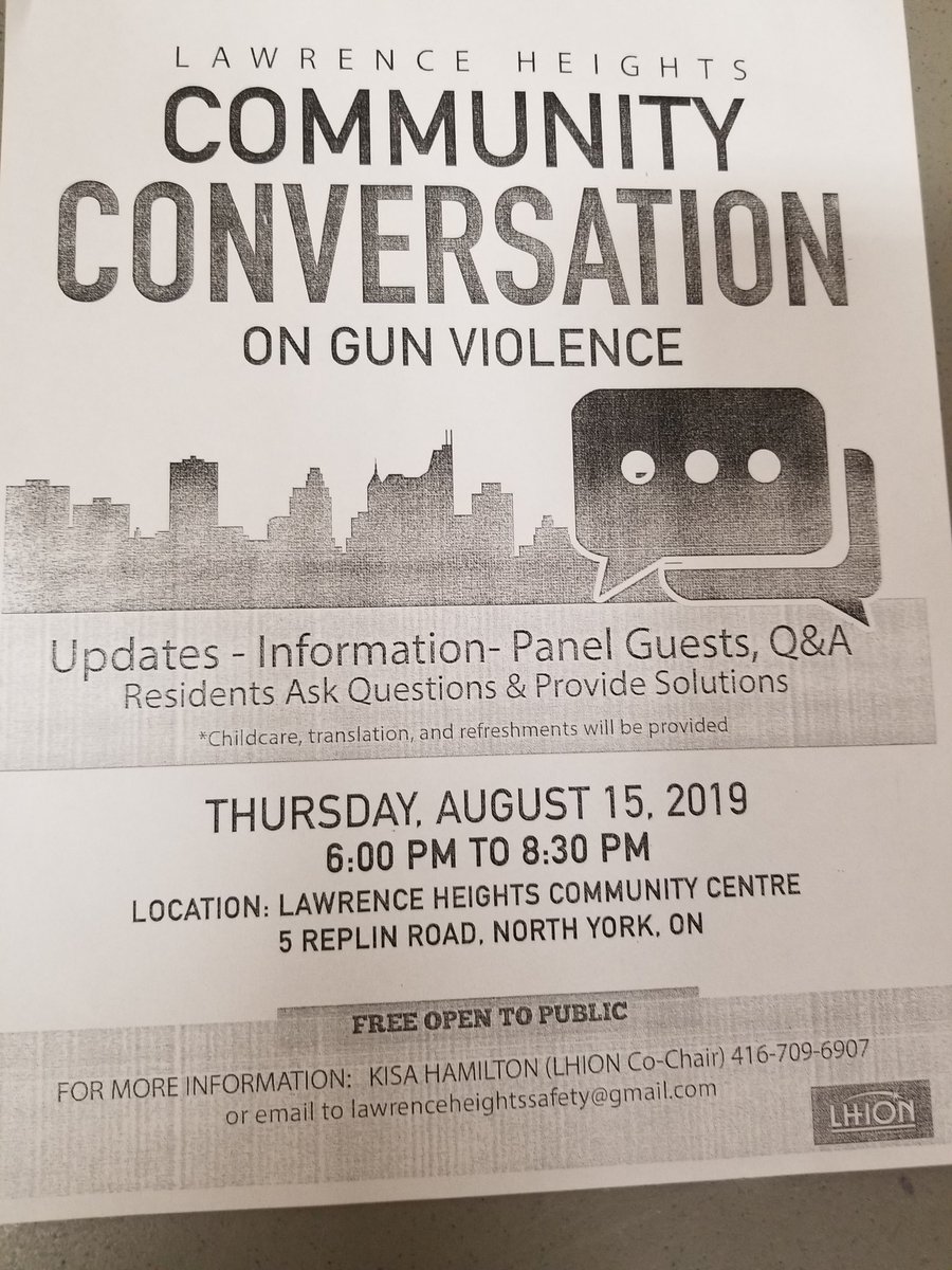 ccrp_toronto's tweet photo. Lawrence Heights Community Conversation happening tonight 6-8:30pm. Key leadership having a dialogue on community safety. #jointheconversation #UnitedNotDivided #localleadership #safetyforall #communitypartnerships @SafeCity_TO @TPSOperations @TOHousing @ccrpKeciaR https://t.co/IChiHrfoXu