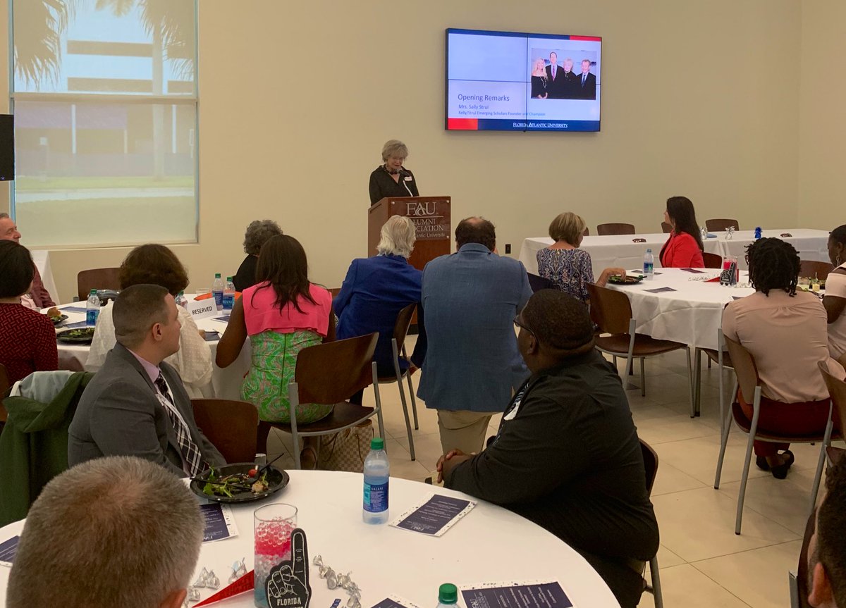 owlumni's tweet photo. Mrs. Sally Strul addressing cohorts 1, 2 & 3 of The Kelly/Strul Emerging Scholars Program! Love these students and the supporters. 💙🦉❤️ #firstandproud https://t.co/8sjHk0WFOb