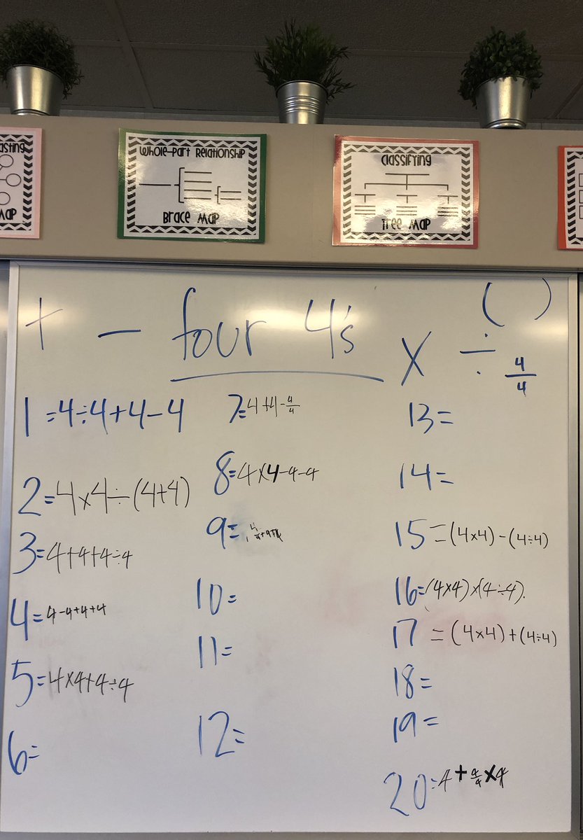 Ms_FergusonUSD's tweet photo. Got right into our Week of Inspirational Math with Four 4’s. Students still working in groups to complete this as a whole class. 💜 seeing the struggle and creative thinking that was happening. @youcubed #osterpride #usdlearns https://t.co/rFJTJ70001