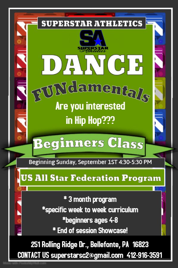 superstarsc2's tweet photo. Have you ever wanted to get involved with Cheer and/or Dance but didn’t know where to start?? We have the perfect FUNdamental classes beginning Sept 1st right here at Superstar Athletics! Email us today to get more info on how to sign up! SuperstarSC2@gmail.com https://t.co/31sUTBMLit