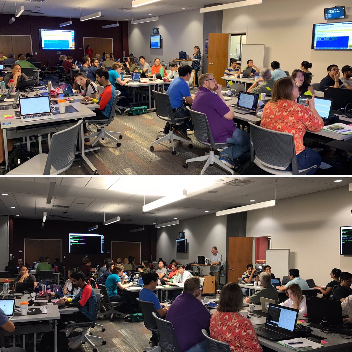Noushin_Gh's tweet photo. 3rd @TAMU @swcarpentry workshop, Annex 405. Room is fully packed. Whoop @Aggies! I finished the #bash_shell in the morning and @dwbapst is teaching #git_version_control. Enthusiastic & smart attendees 👏 @TXGEN @hprc_tamu @tamulibraries geosciences dept. Thank you our helpers 👍 https://t.co/ufep8Ma6cC