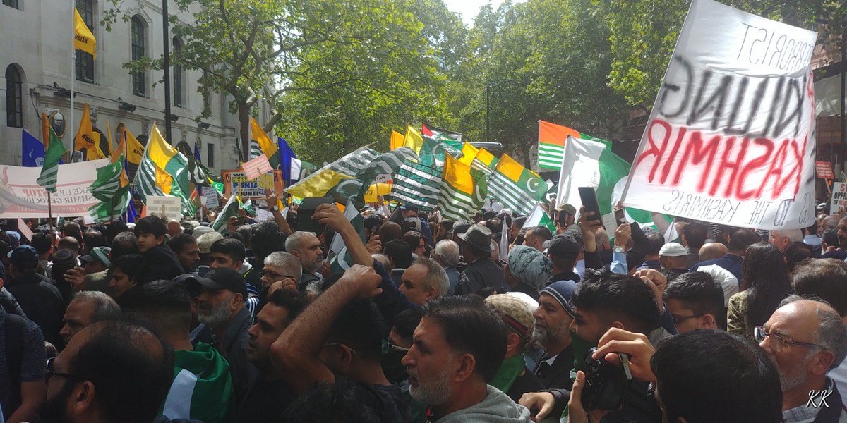 SMQureshiPTI's tweet photo. Protestors filled the streets of Pakistan, France, UK, Germany, Italy, Belgium &amp; Portugal to speak for humanity; for IOK’s freedom of choice, expression, movement &amp; the freedom to live in peace. You may silence Kashmir today but you have given birth to thousands of more voices. https://t.co/6MphWI6ctA