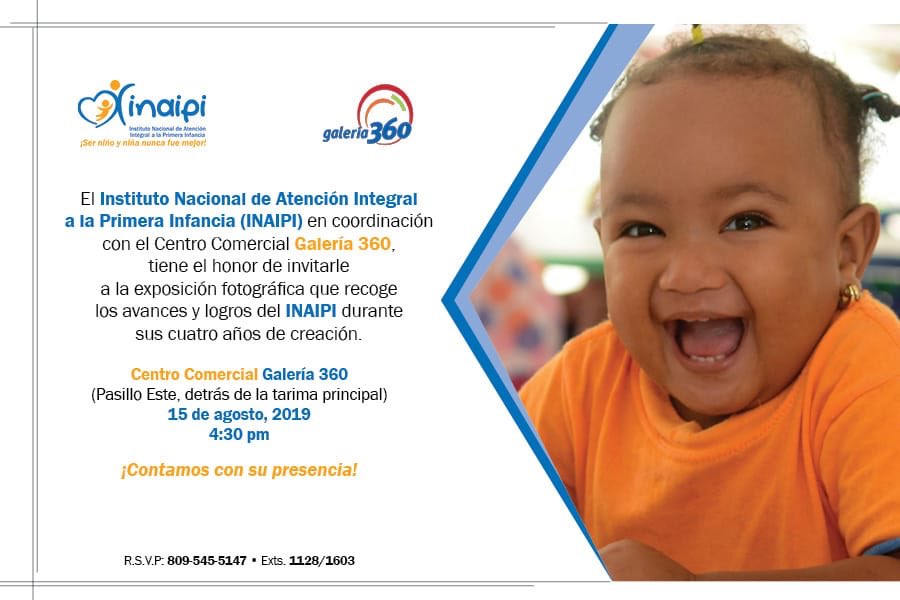 INAIPIRD's tweet photo. Hoy: Abriremos nuestra primera exposición fotográfica #INAIPI2019 en @Galeria360.

Presentaremos al público, a través de las imágenes, los servicios que #INAIPI ofrece a miles de niños(as) y familias en todo el país.

#primerainfanciard 
¡Ser niño y niña nunca fue mejor! https://t.co/r9j00wmTBJ
