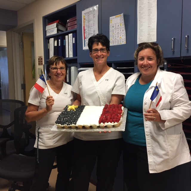 Happy #NationalAcadianDay from a few staff members in Cheticamp! Edith MacKay, Johanne Doucet and Jenna Deveau celebrated with a beautiful cake.