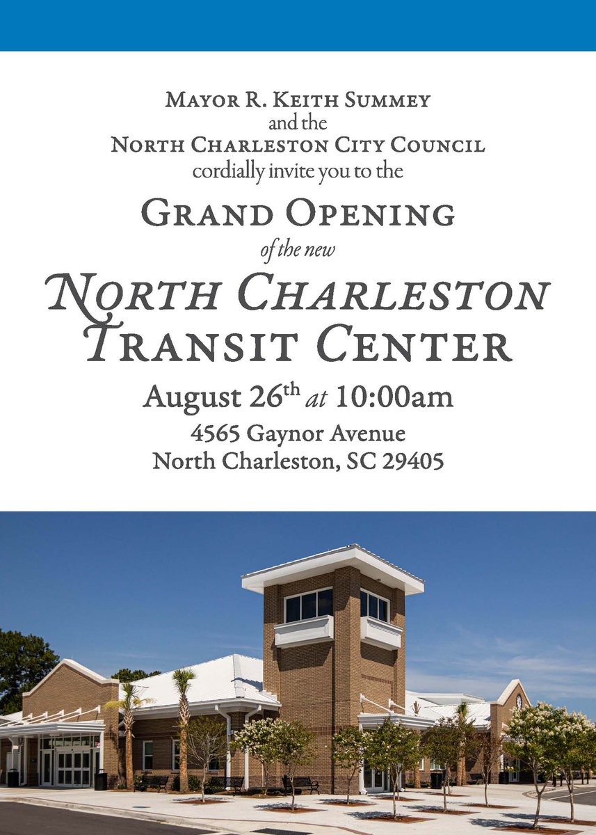 NorthCharleston's tweet photo. Whether traveling by car, plane, or train, it all passes through our city. The City is proud to open the new, modern North Charleston Transit Center, which is home to @Amtrak, @RideCARTA, and @sestages.

Celebrate the Grand Opening with us! https://t.co/G4n672ok1L