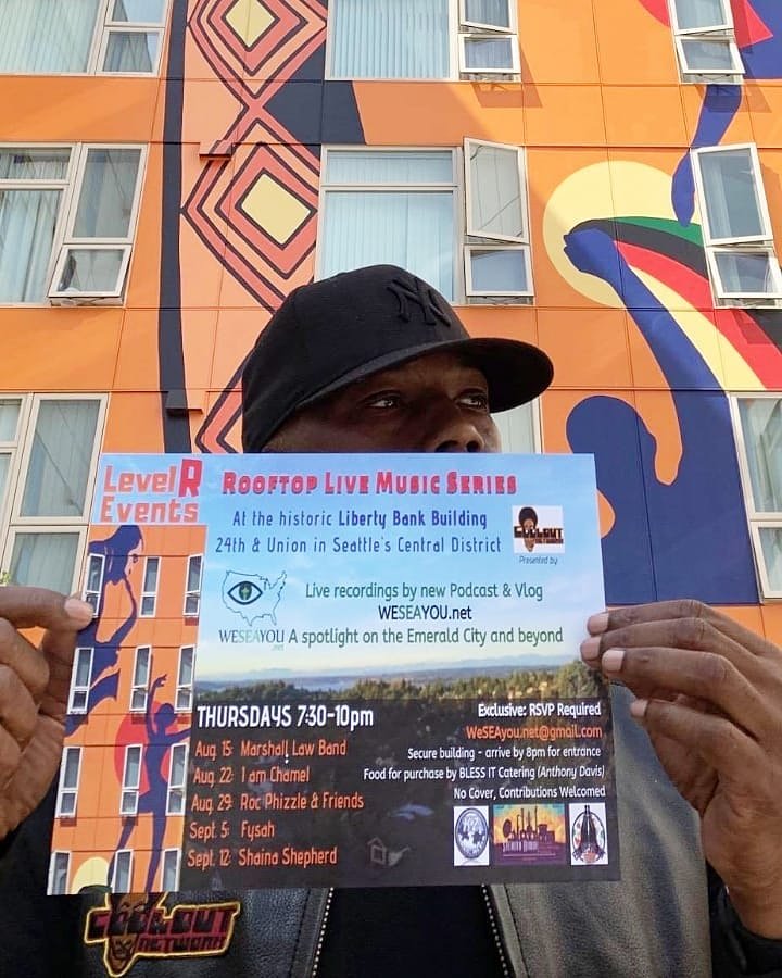 Georgio Brown of <a href="/CooloutNetwork/">Coolout Network</a> is ready to kick off our rooftop live music series TONIGHT at #libertybankbuilding #Seattle

Arrive by 8
Food by Chef Bless It
Be ready to dance with <a href="/MarshallLawBand/">Marshall Law Band</a> funk-hop!

Thx <a href="/KZmusicMedia/">KZ Music Media</a> <a href="/DjMaxGain/">Jeremy Williams</a>