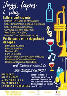 [AGENDA] Un altra proposta per demà: Jazz, tapes i vins a La Pobla de Massaluca #vins #cultura #terraalta #rutadelvi