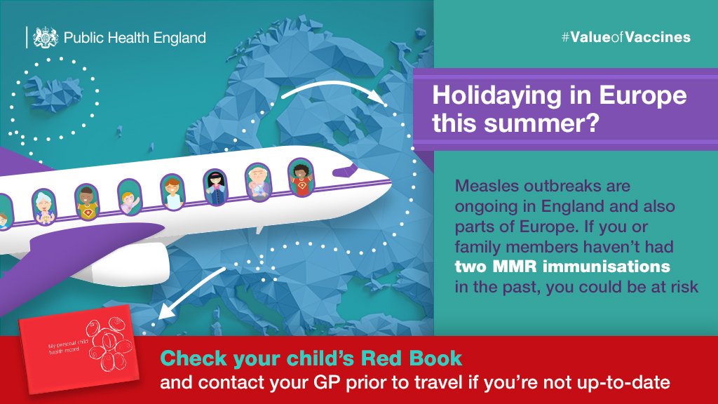 UKHSA's tweet photo. 📢 Outbreaks of measles are ongoing in parts of Europe, so we're urging holidaymakers to put MMR vaccination checks at the top of their to-do lists.

It's not too late to make sure that you are protected, and to protect those around you: https://t.co/zFJC3W9XsW

#ValueofVaccines https://t.co/0qplSa0lup