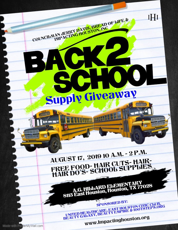 Bailey_for_B's tweet photo. My annual Back 2 School Supply Giveaway is this Saturday, August 17 at A. G. Hilliard Elementary School from 10 a.m. - 2 p.m. Bring your student out for free school supplies, free food, free haircuts, and hairstyles! #BaileyforB https://t.co/TuZP1zT0kF