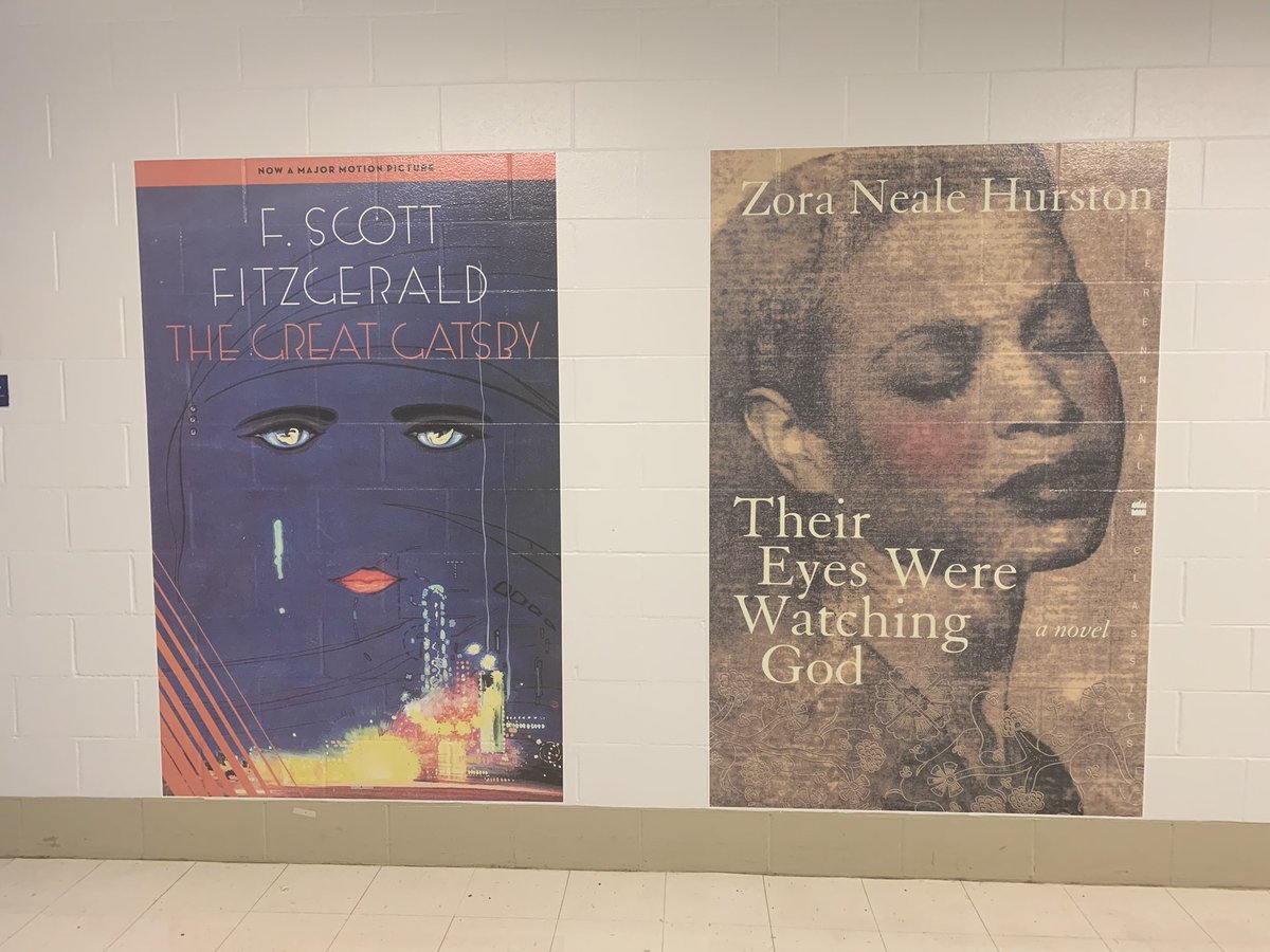 GBS_English's tweet photo. We are so excited to share a love of literature and our passion for reading with our students! These giant book covers went up today here at GBS. We hope they spark conversation and interest! @GBSraiders @GlenbardDist87 https://t.co/N9ufC2b1tt