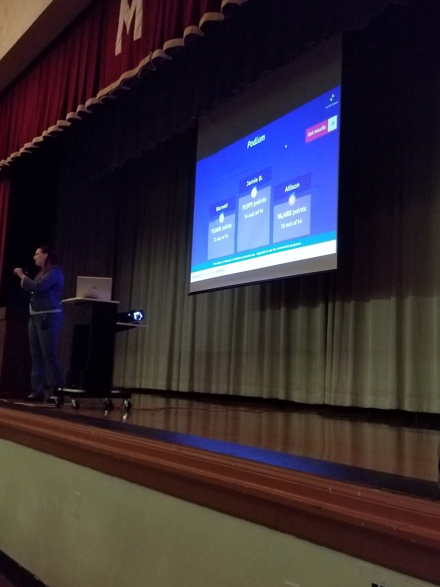 SMAnderson4's tweet photo. Now the Funtrain is rolling! @TeachKaminski is testing our Section504 knowledge with some @GetKahoot at Staff Kick-Off Day. Hats off to Mrs. Bleyle for the win! #WeAreMomence https://t.co/VyNpdDhqNp