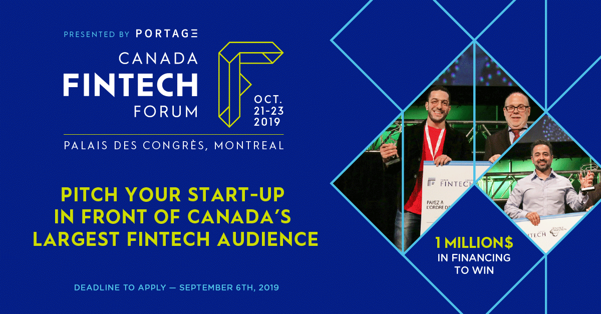 ferstcapital's tweet image. $1M+ in financing and cash prizes for start-ups at Canada FinTech Forum. Apply today to pitch in front of Canada’s largest FinTech audience!  bit.ly/2LF7OGZ #FintechMTL #FintechCanada @StationFintech @p3vc