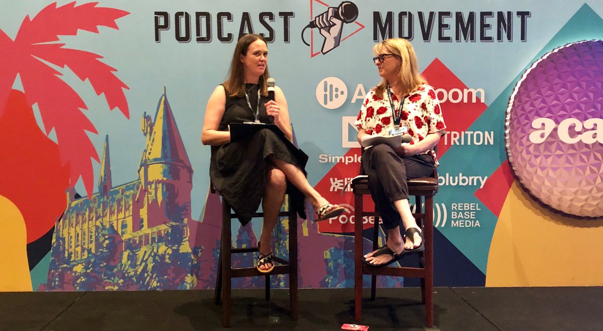 tanyaspringer's tweet photo. @LeslieMerklinge takes the stage with @acast Content Director Veronika Taylor. Session is 'Why are Canadians so good at Investigative true crime?' @uncovercbc & #MissingMurdered hosts @Justin_Ling & @Connie in the crowd. #PM19 https://t.co/yTmYgkFnRU