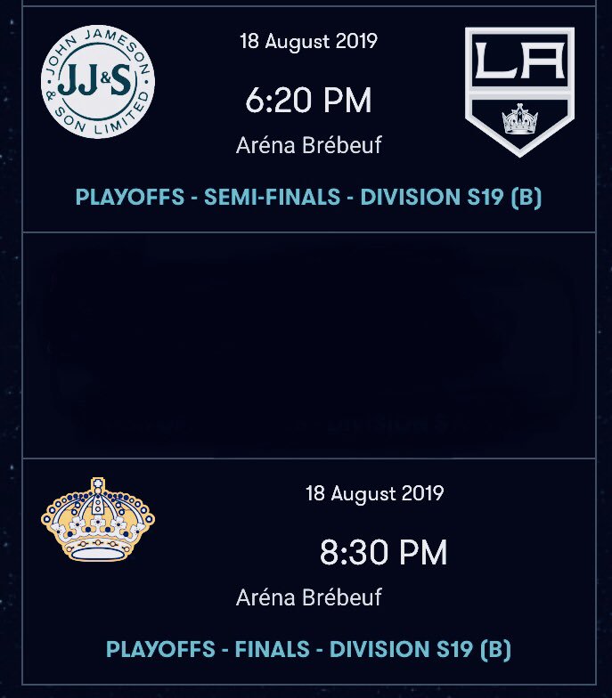 JamieBlackouts's tweet photo. It all comes to an end on
     Sunday August 18th, 2019 🙌🏻

Your Jameson #Blackouts are on the brink of elimination as they face off vs LA #Majestic again @ 6:20PM at Arena Brebeuf. 🏦

The winner will then face the #Kings in a 1 game due or die @ 8:30PM for the STANLEY CUP! 🏆 https://t.co/jwL9eGtVIP