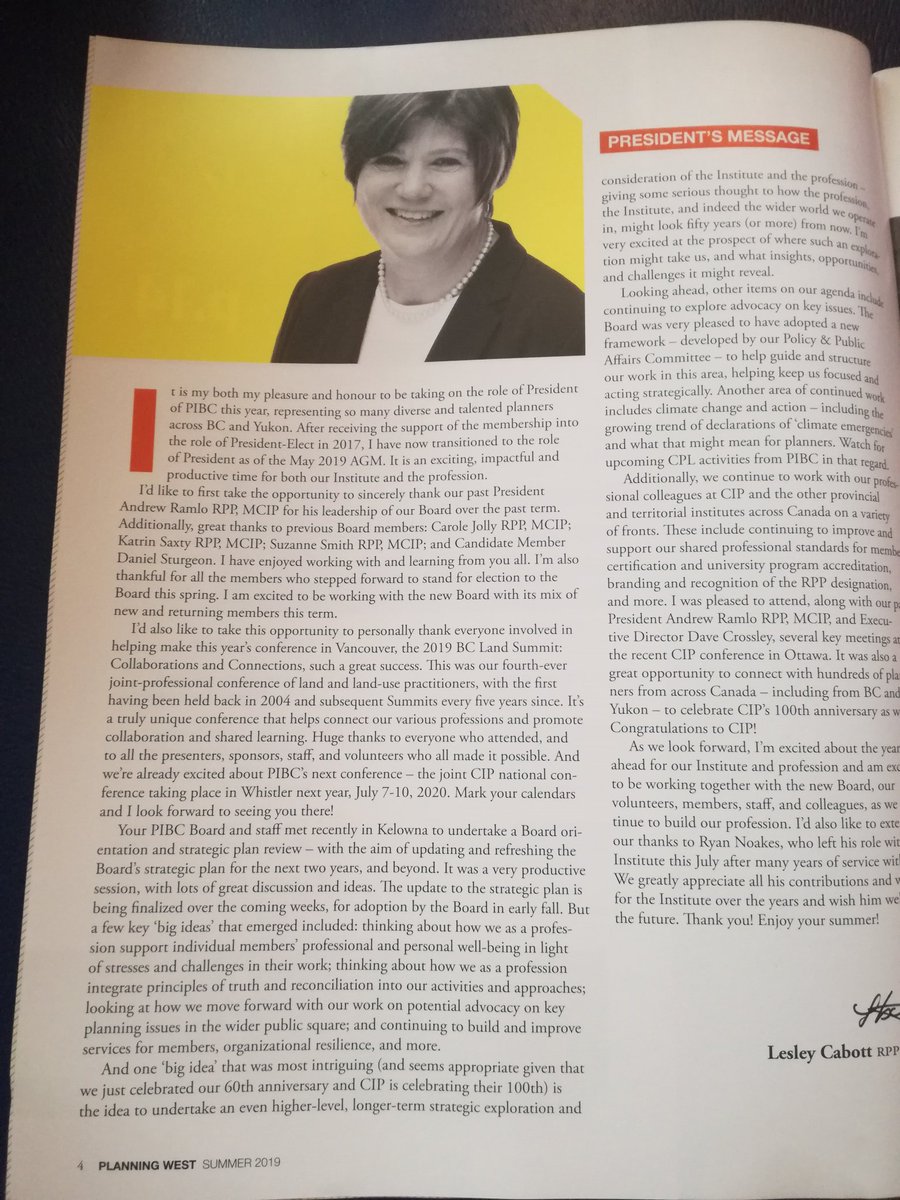 _PIBC's tweet photo. Check out the latest issue of #PlanningWest; message from our new president @lcabott , recap of @BCLandSummit & #PIBC2019 Awards winners and more! https://t.co/nMN4CEPiej
