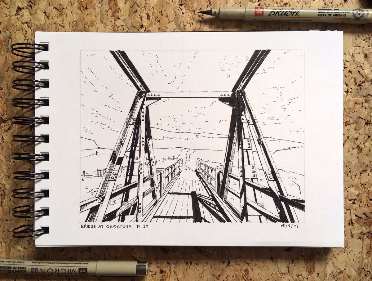 chrissycurtin's tweet photo. 130/365 The bridge at Goðafoss. Trying my hand at micron pens and brush pen. 

Swipe for close ups and original pic.

#lightgreyicelandresidency @lightgreyartlab #lgalteamnarwhal
#365drawingsCC #lightgreyartlab #lightgrey #lgal #lgalcreativeresidency #lightgreyartcamp https://t.co/5VDQcCroob