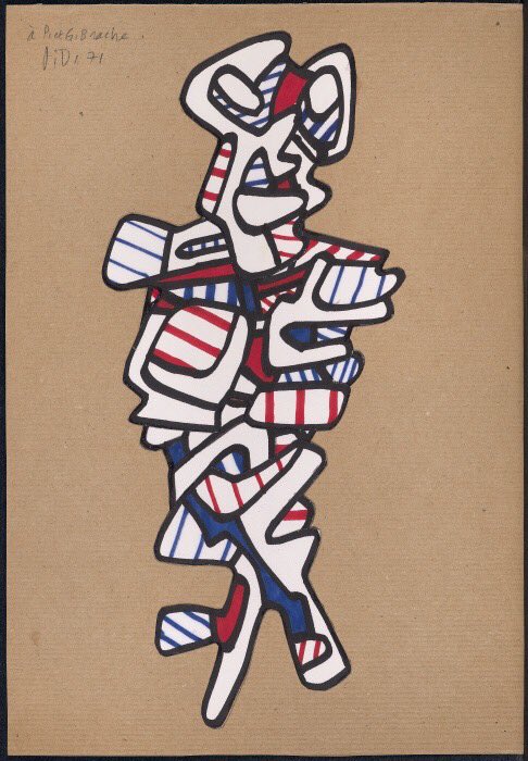 'Le vrai art est toujours là où on ne l'attend pas.' #JeanDubuffet Découvrez dans l'expo 'Itinéraire de collectionneurs' à @AbbayeEn @leCMN 3 dessins inédits de l’artiste découverts cette année au fond d’un carton et présentés en cie d’œuvres de #Hantaï #Michaux #Fautrier etc.