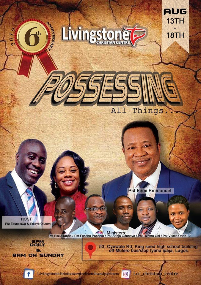 LivingstoneLCC's tweet photo. Join us again tomorrow for Day 4.
@thefemiemmanuel
#6thAnniversary
#PossessingAllThings
#Day4 https://t.co/gwSwZ0WcVg