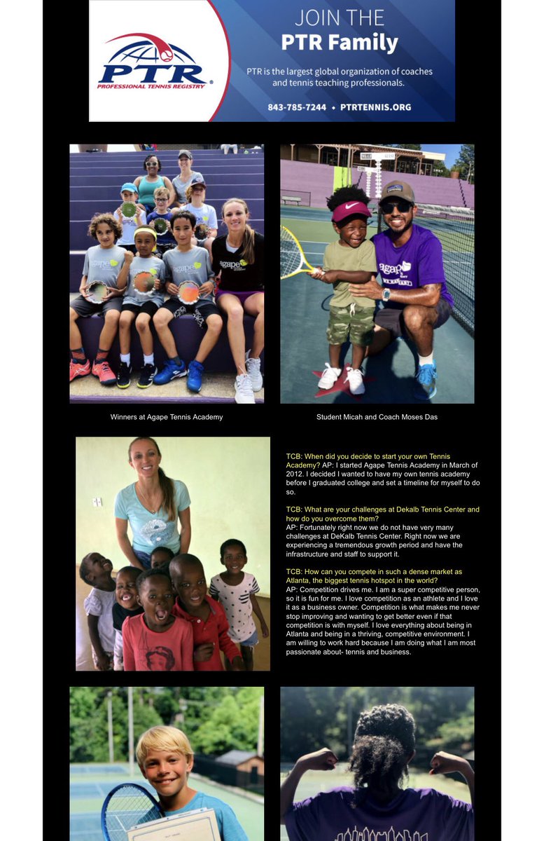 AmyPazahanick's tweet photo. A big thank you to Tennis Club Business for choosing Agape Tennis Academy as the August Organization of the month. 

Click the link below to read the full article!  
https://t.co/XgpuZAWMSW https://t.co/ZJec8zmb3t
